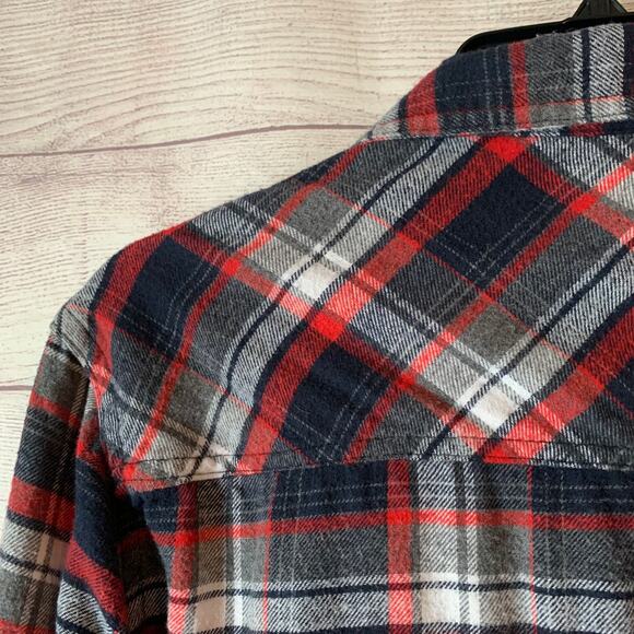Cavalini Men's Plaid Button Up Shirt Red White Navy Size Medium - Picture 11 of 15